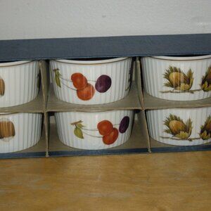 6 pc boxed set Vintage Royal Worcester Evesham Porcelain Ramekins England